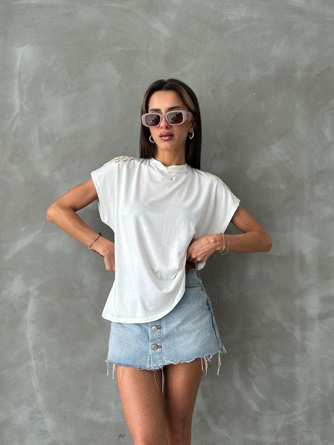 Topshow Čipkované tričko cez rameno Krémové Veľkoobchod s oblečením Narodeniny