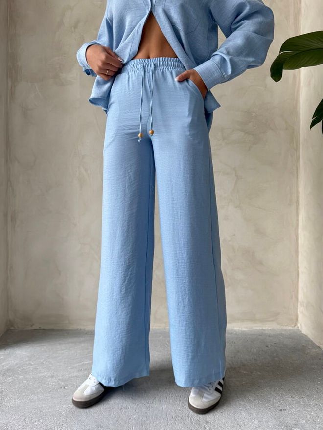 Topshow Blue Linen Trousers Wholesale Clothing Spring