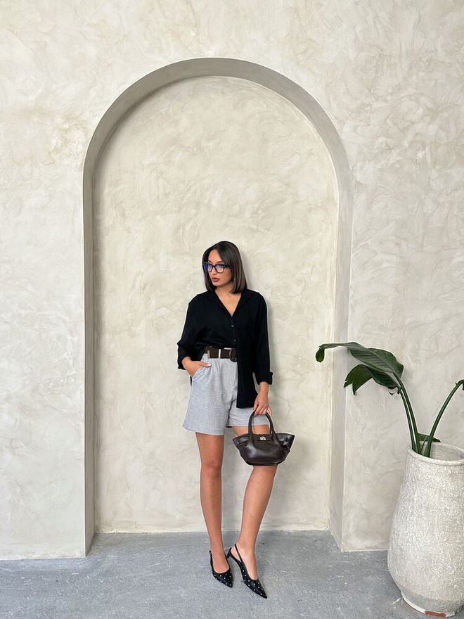 Topshow Gray D 2686 Belted Shorts Wholesale Clothing Summer