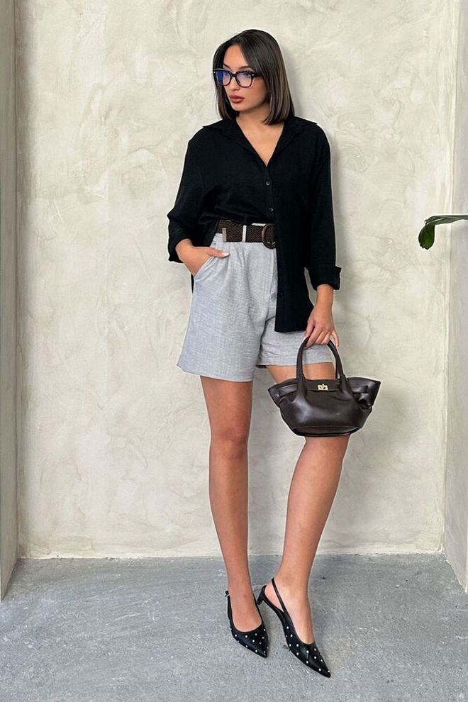 Topshow Short Ceinturé Gris D 2686 Vêtements en gros Décontracté