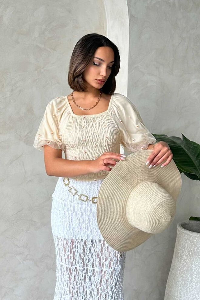 Topshow Блуза От Шифон С Детайлна Шарка Stone Gipe Дрехи на едро Небрежен