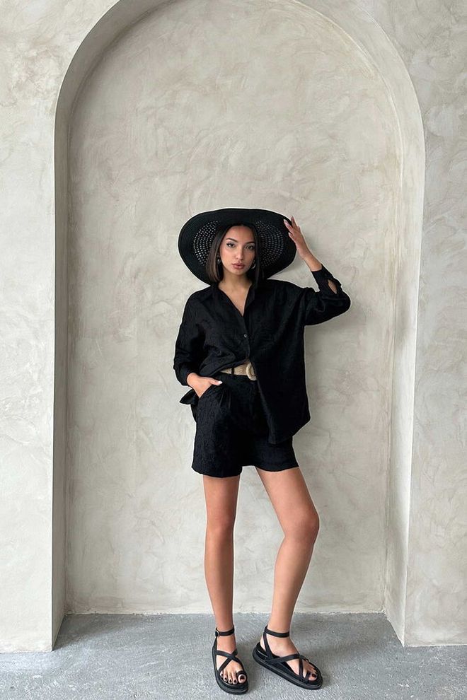 Topshow Embroidered Shorts Black Black Wholesale Clothing Cotton