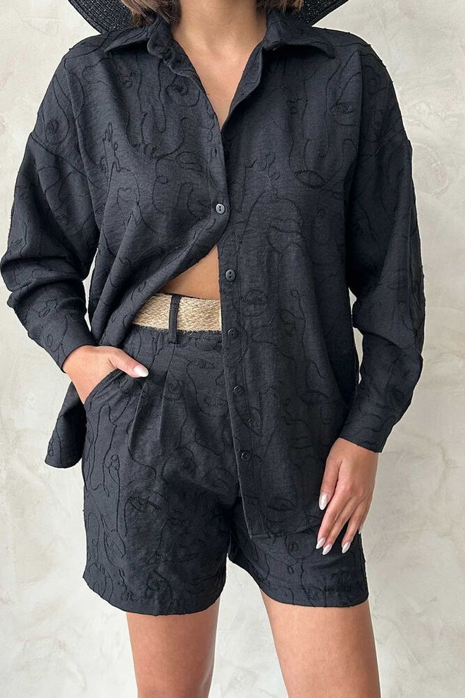 Topshow Embroidered Shorts Black Black Wholesale Clothing Birthday