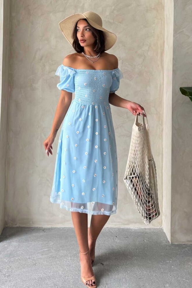Topshow Robe En Gros Gipeli Bleue À Col Bateau Vêtements en gros Décontracté