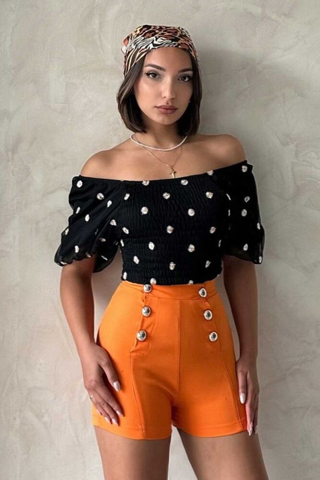 Topshow Czarna Szczegółowa Wzorzysta Bluzka Z Szyfonem Gipe Hurtowa sprzedaż odzieży Casual