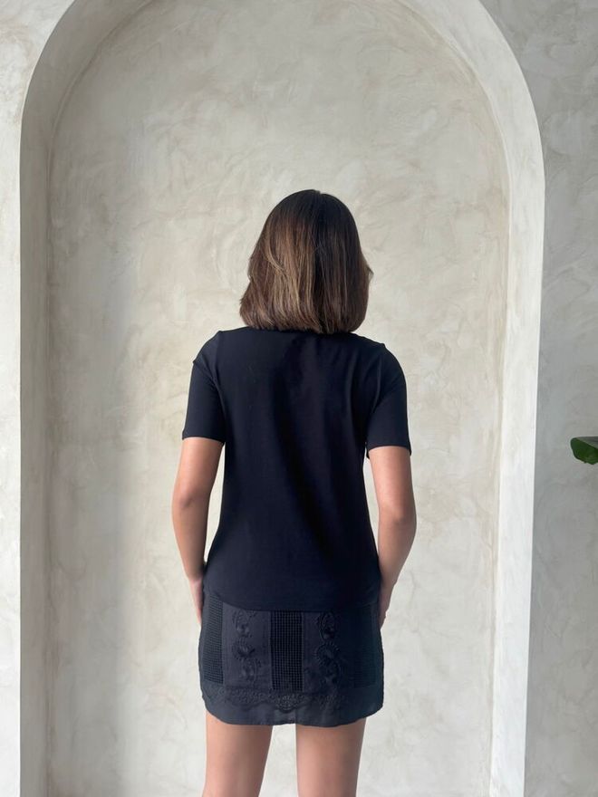 Topshow Black Stone Detailed Wholesale T Shirt Wholesale Clothing Formal