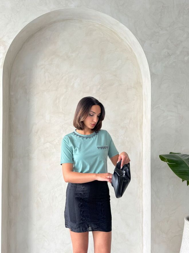 Topshow Çağla Stone Chain Detailed Wholesale T Shirt Wholesale Clothing Cotton