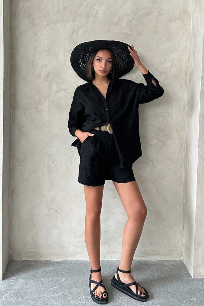 Topshow Embroidered Shirt Black Black Wholesale Clothing Casual