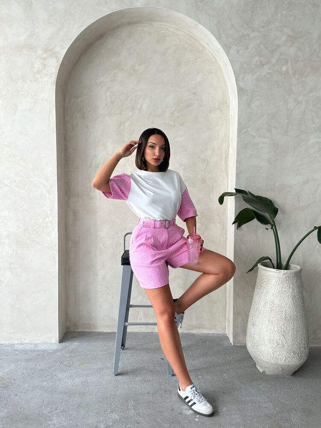 Topshow Sequin Denim Shorts Pink Wholesale Clothing Birthday