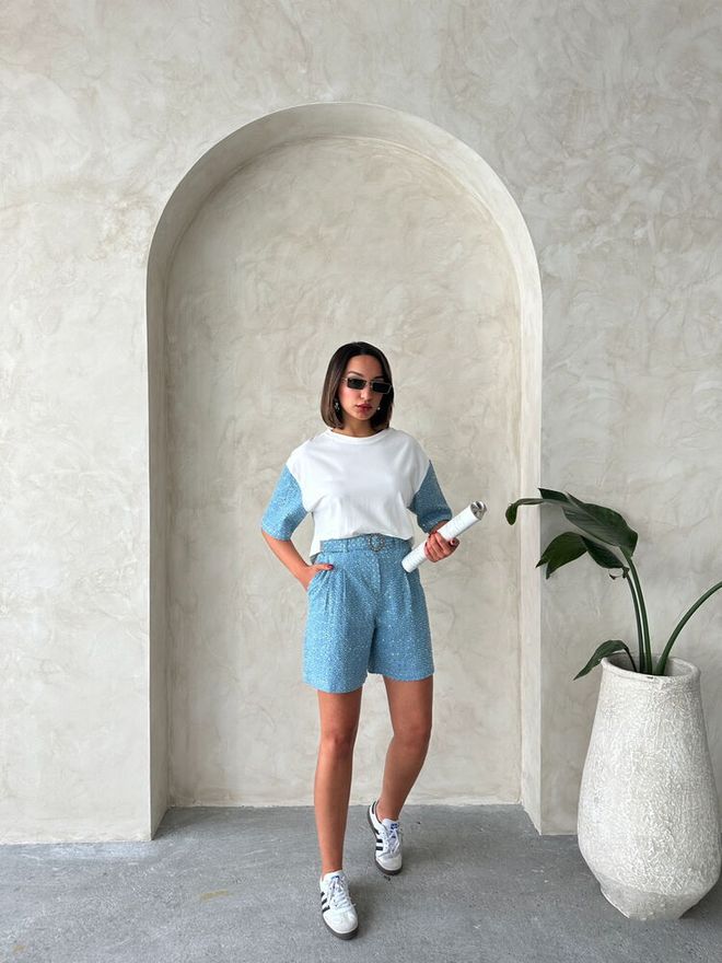 Topshow Sequin Denim Shorts Blue Wholesale Clothing Birthday