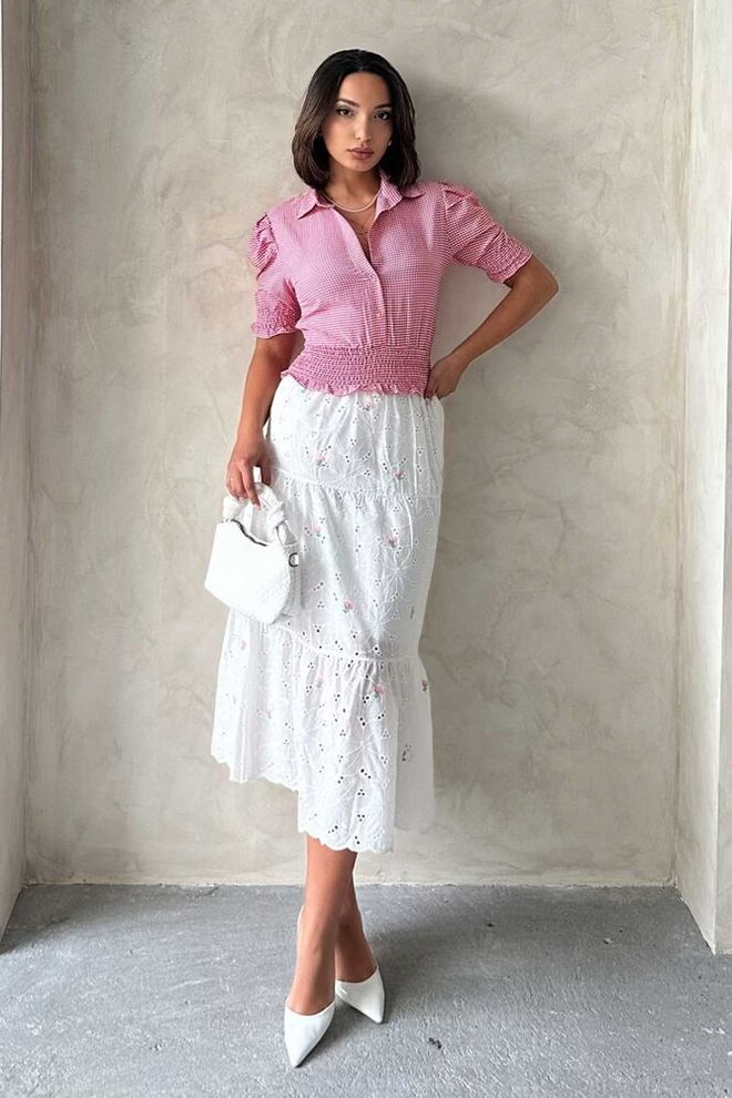 Topshow Ροζ Λουλουδάτη Κεντημένη Μακριά Χονδρική Χονδρικό εμπόριο ενδυμάτων Casual