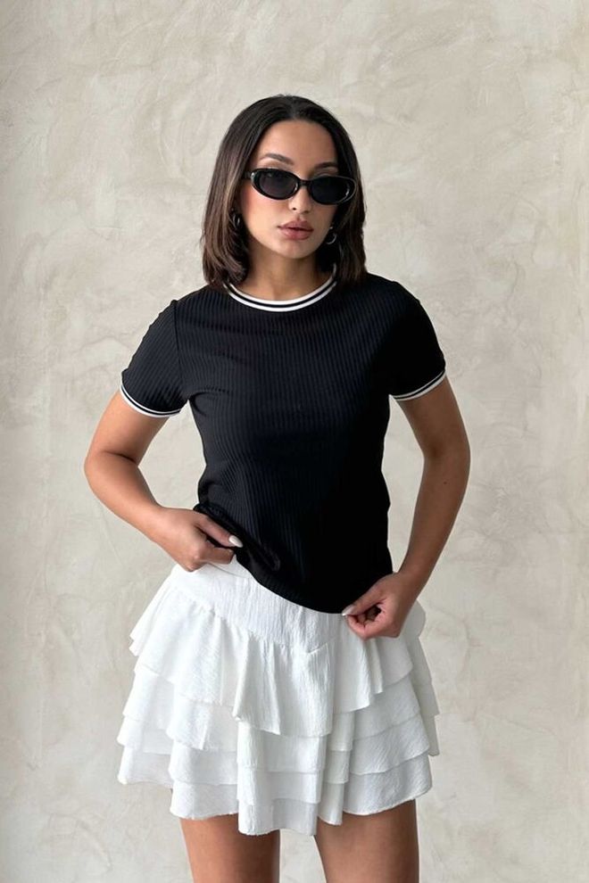 Topshow T shirt Girocollo Nera Crema All'ingrosso Abbigliamento all'ingrosso Casuale