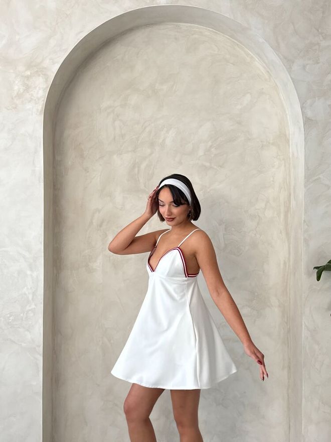 Topshow Dress With Straps Cream Wholesale Clothing Cotton