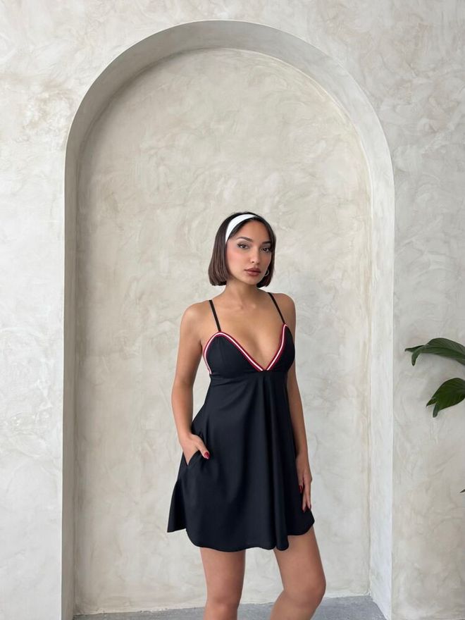 Topshow Dress With Straps Black Wholesale Clothing Cotton