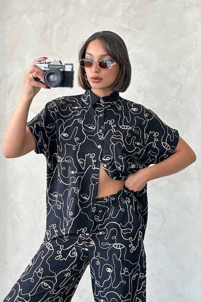 Topshow Cămașă Brodată Negru Îmbrăcăminte cu ridicata Casual