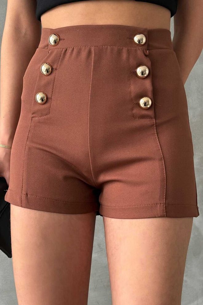 Topshow Pantaloncini Con Bottoni Ornamentali Marroni Abbigliamento all'ingrosso Casuale