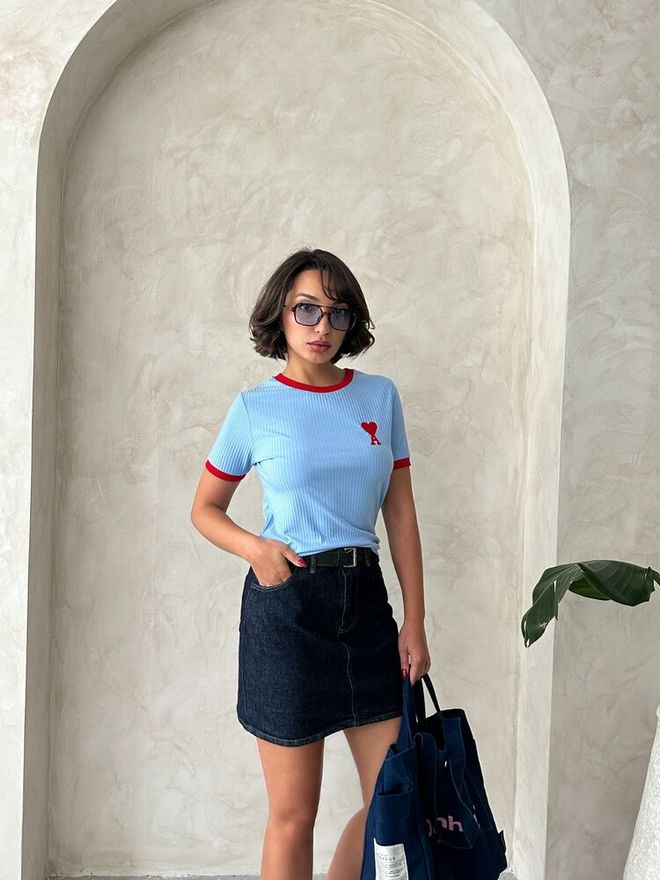 Topshow Wholesale T Shirt With Blue Red Embroidery Wholesale Clothing Cotton