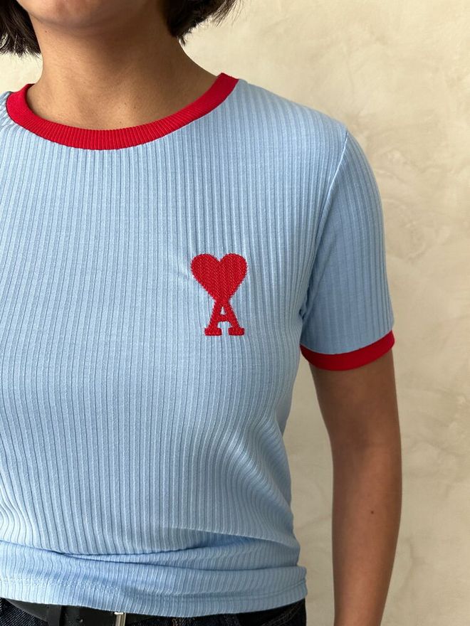 Topshow Wholesale T Shirt With Blue Red Embroidery Wholesale Clothing Summer