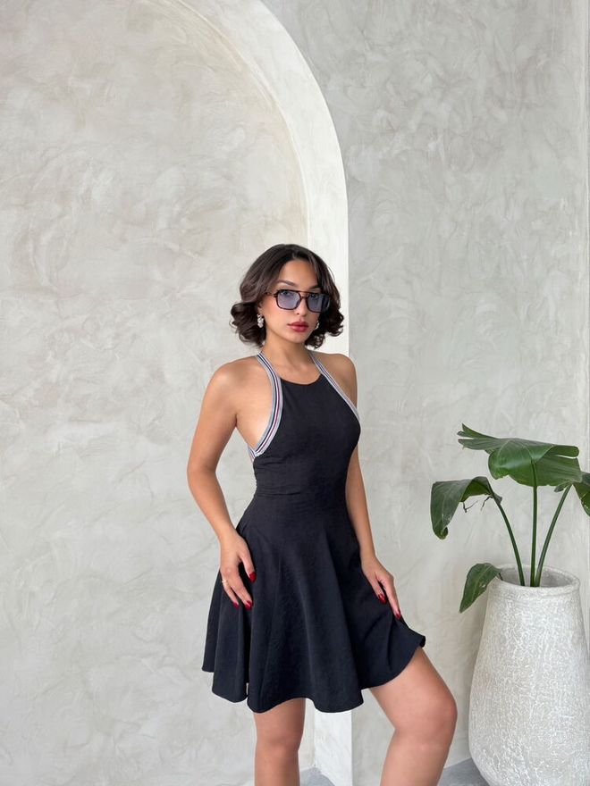 Topshow Striped Sleeveless Dress Black | Wholesale Clothing Elegant