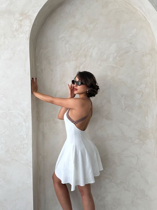 Topshow Striped Sleeveless Dress Cream | Wholesale Clothing Elegant