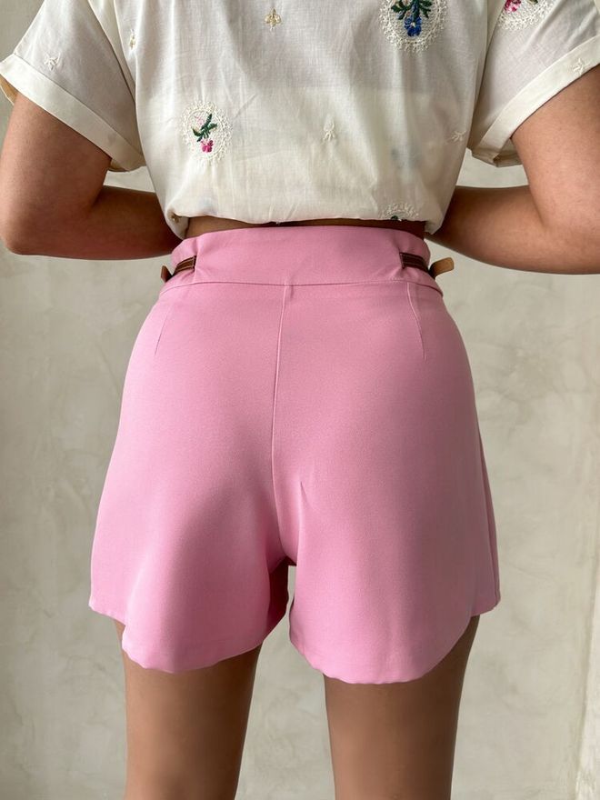 Topshow Belt Detailed Shorts Pink Wholesale Clothing 4