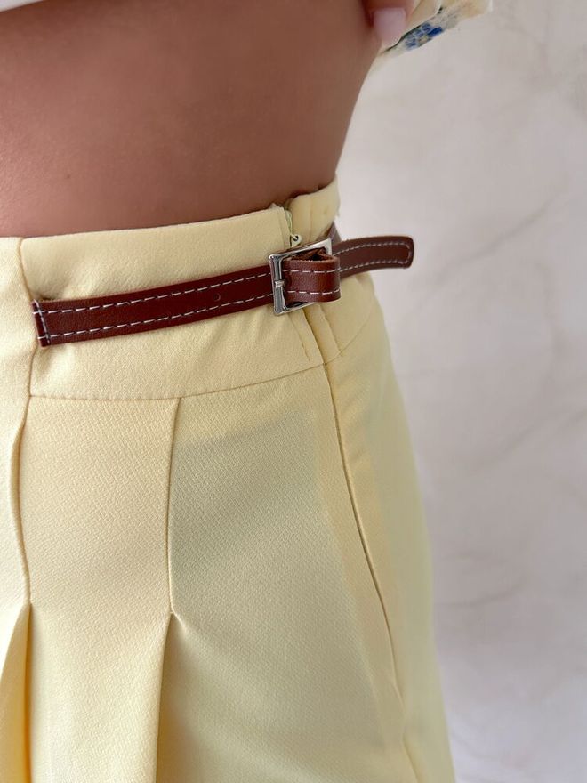 Topshow Belt Detailed Shorts Yellow Wholesale Clothing Summer