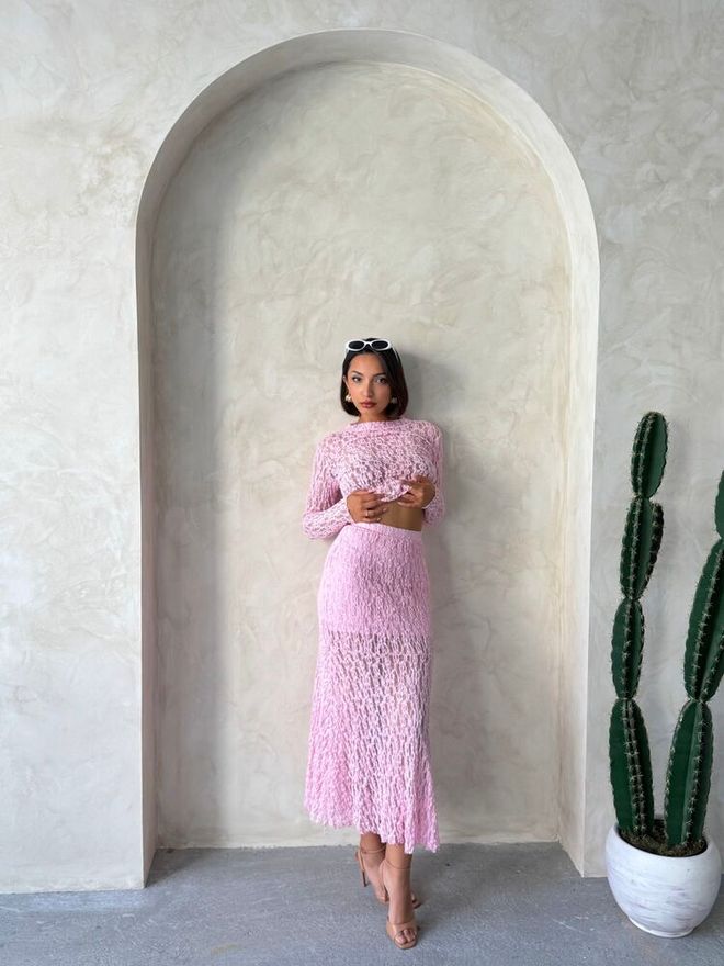 Topshow Lace Skirt Pink Wholesale Clothing Polyester