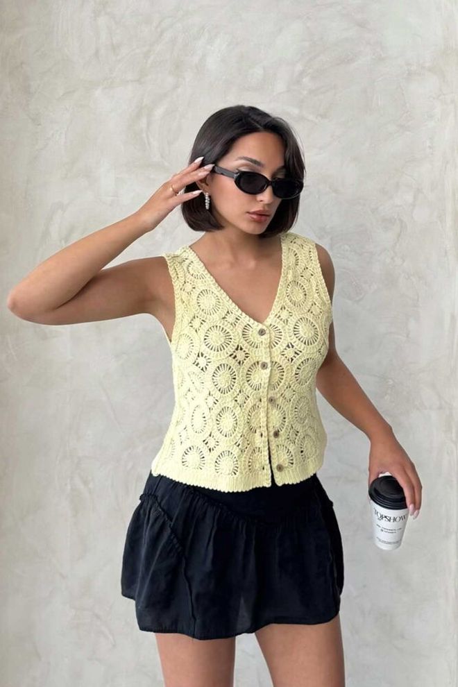 Topshow Chaleco De Encaje Abotonado Amarillo Ropa al por mayor Casual