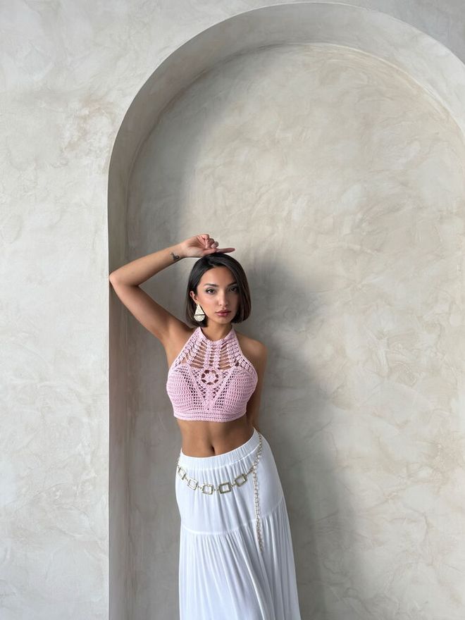 Topshow Bustier De Renda D1205 Rosa Roupas por atacado Praia