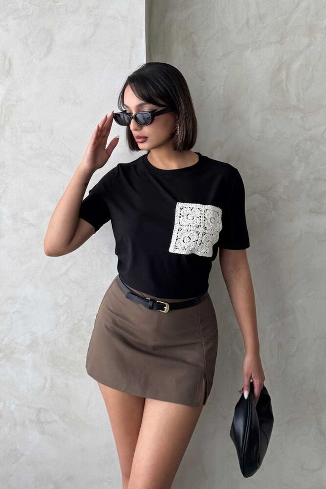 Topshow Pocket Detailed T Shirt Black Wholesale Clothing Casual