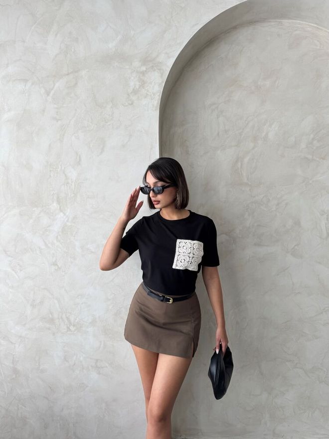 Topshow Pocket Detailed Tričko Čierne Veľkoobchod s oblečením Narodeniny