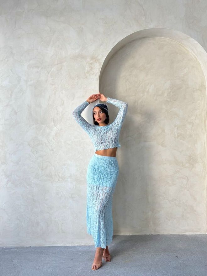 Topshow Lace Skirt Blue Wholesale Clothing Polyester