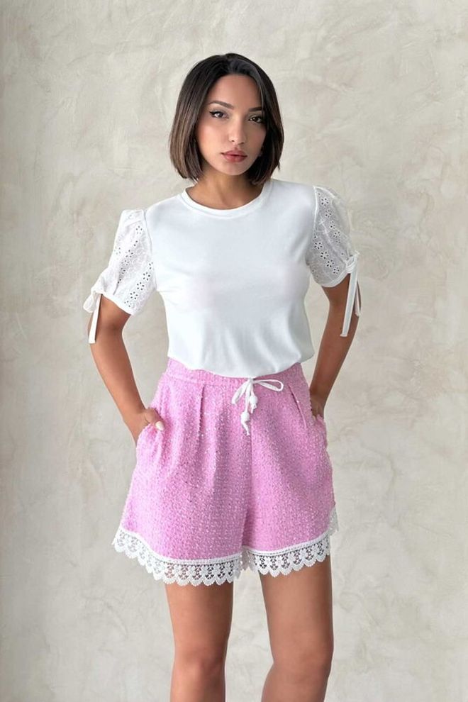 Topshow T Shirt Con Maniche Crema Abbigliamento all'ingrosso Casuale