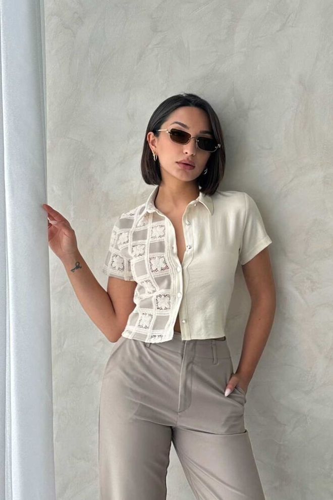 Topshow Overhemd Met Details Van Kant Tasa Taşa Taş Groothandel Kleding Casual