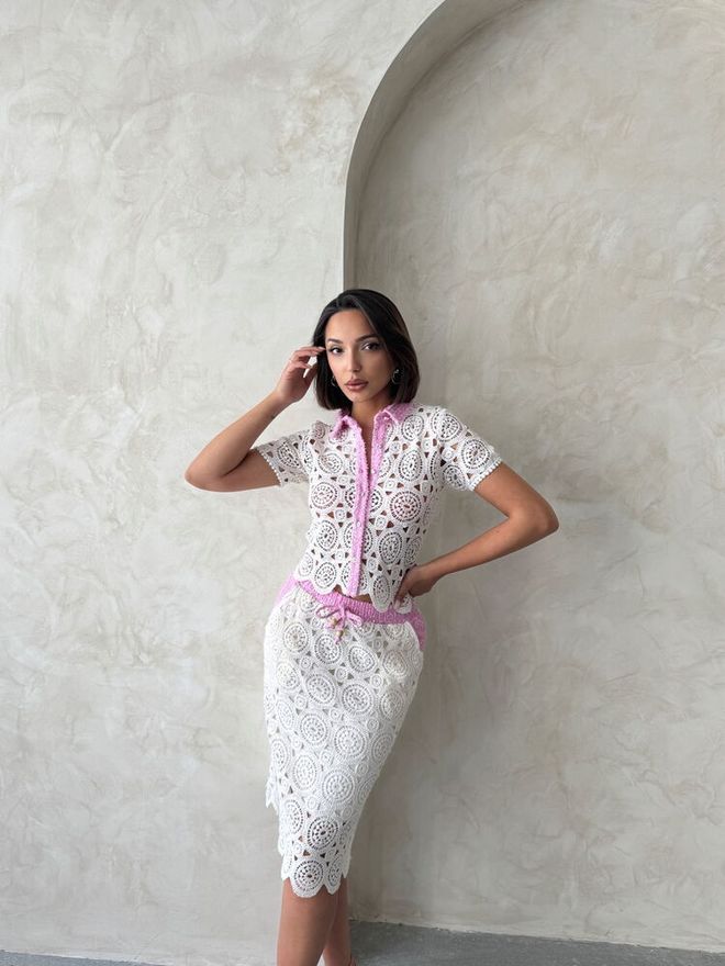 Topshow Denim Detailed Lace Shirt Raw Pink Wholesale Clothing Birthday