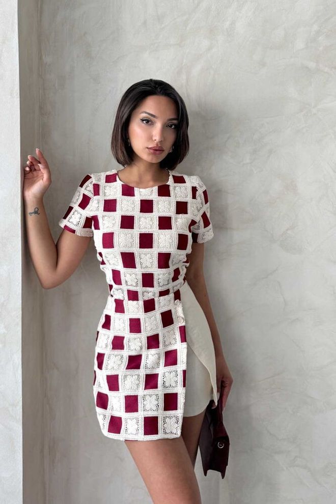 Topshow Dantel Detaylı Şort Taş Bordo Toptan Giyim Pamuk