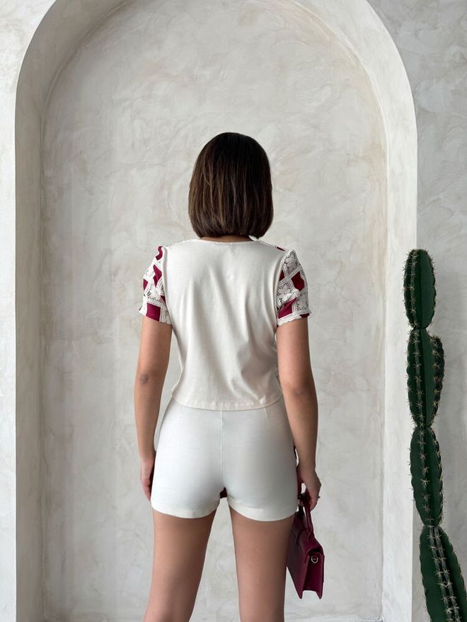 Topshow Dantel Detaylı Şort Taş Bordo Toptan Giyim Zarif