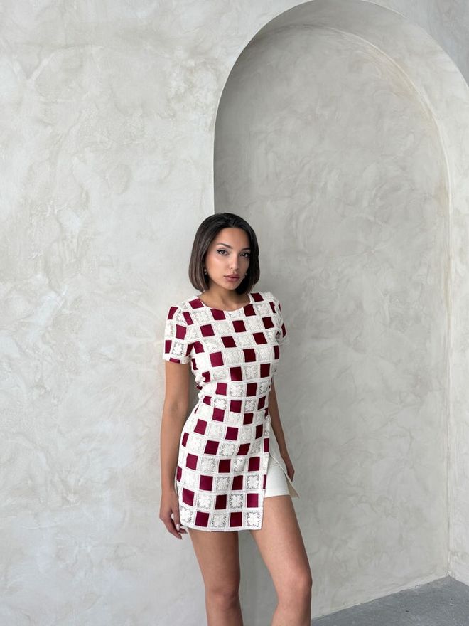 Topshow Dantel Detaylı Şort Taş Bordo Toptan Giyim Doğum Günü