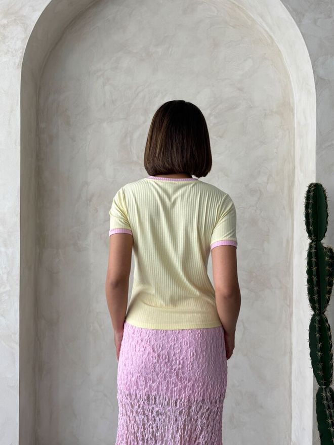 Topshow Embroidered T Shirt Yellow Pink Wholesale Clothing 4