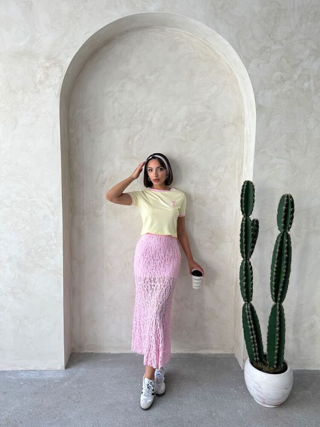 Topshow Embroidered T Shirt Yellow Pink Wholesale Clothing Cotton