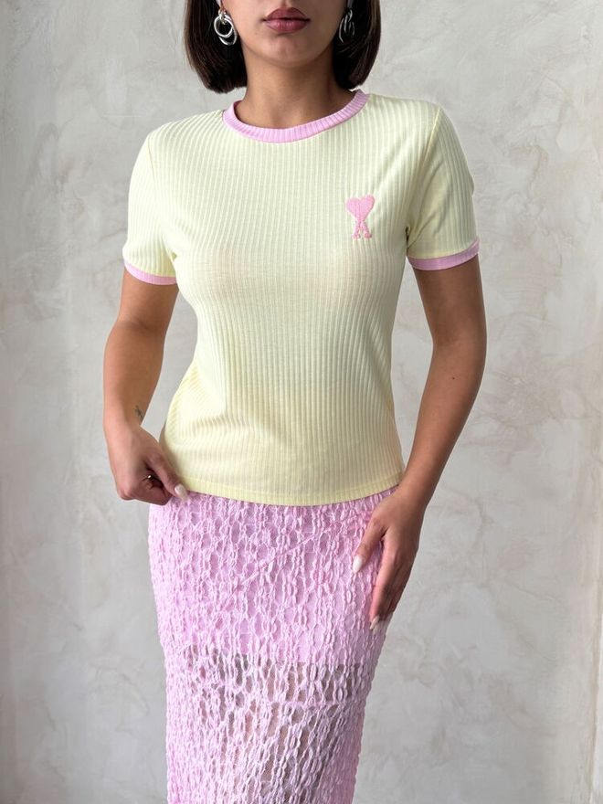 Topshow Embroidered T Shirt Yellow Pink Wholesale Clothing Summer
