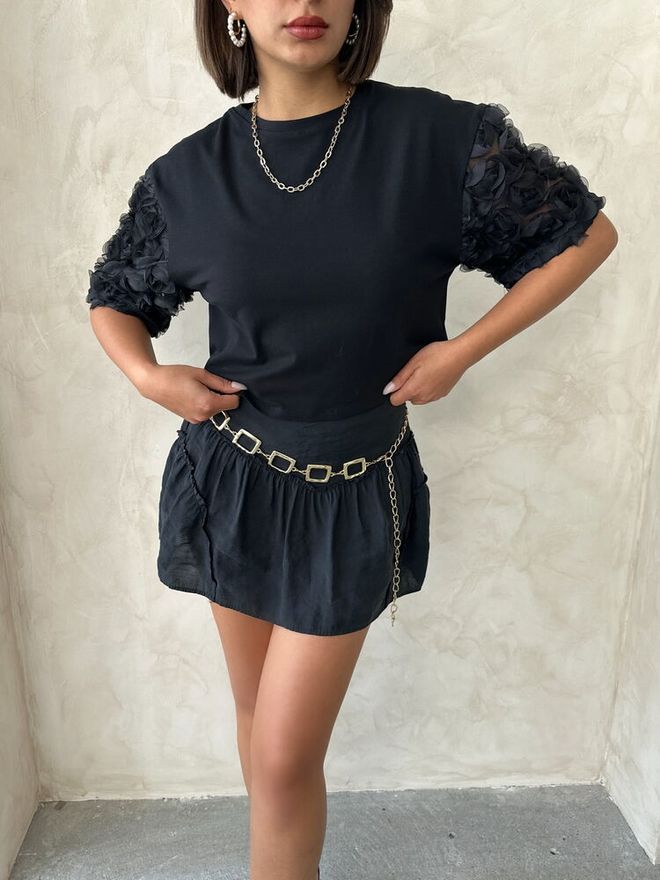 Topshow Sleeve Detailed T Shirt Black Wholesale Clothing Summer