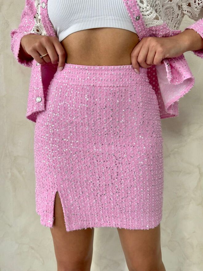 Topshow Flitrová Džínsová Sukňa Ružová Veľkoobchod s oblečením Leto