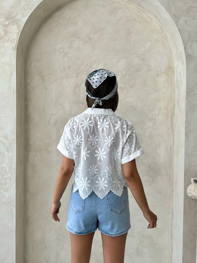 Topshow Embroidered Shirt Cream Wholesale Clothing Elegant