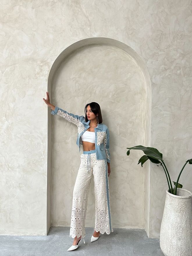 Topshow Denim Detailed Lace Pants Raw Wholesale Clothing Summer