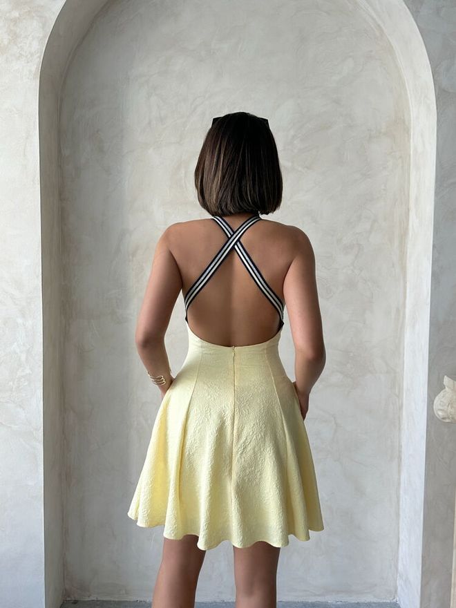 Topshow Striped Sleeveless Dress Yellow Wholesale Clothing Elegant