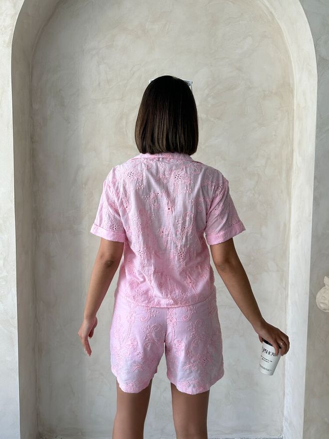 Topshow Embroidered Voile Shorts Pink Wholesale Clothing Elegant