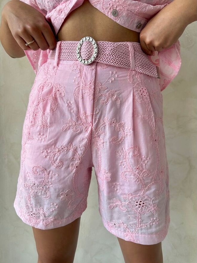 Topshow Embroidered Voile Shorts Pink Wholesale Clothing Summer