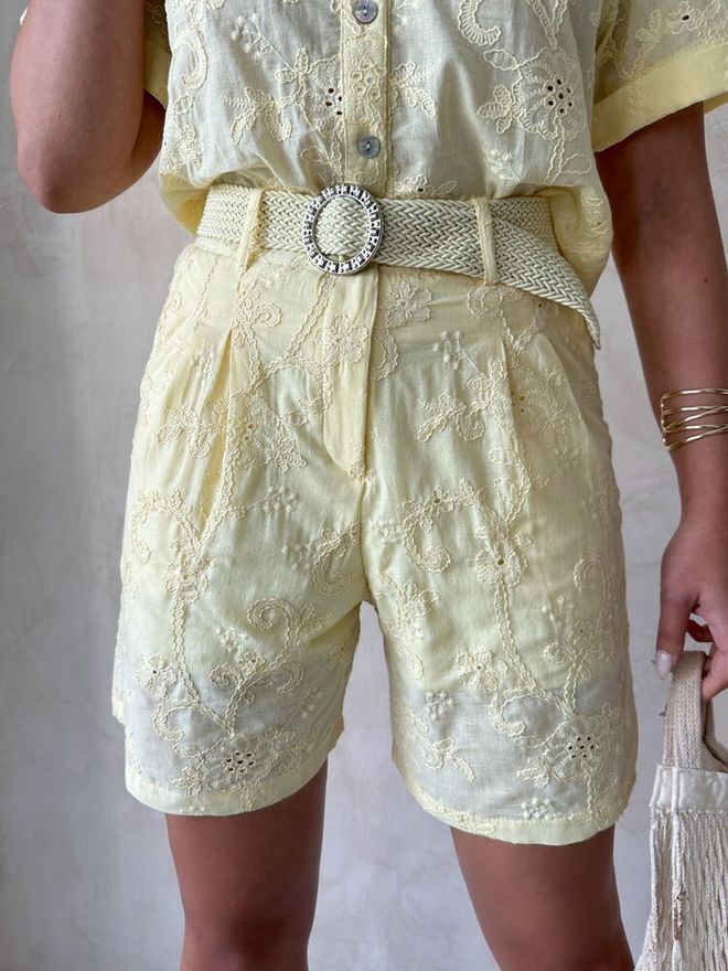 Topshow Embroidered Voile Shorts Yellow Wholesale Clothing Summer