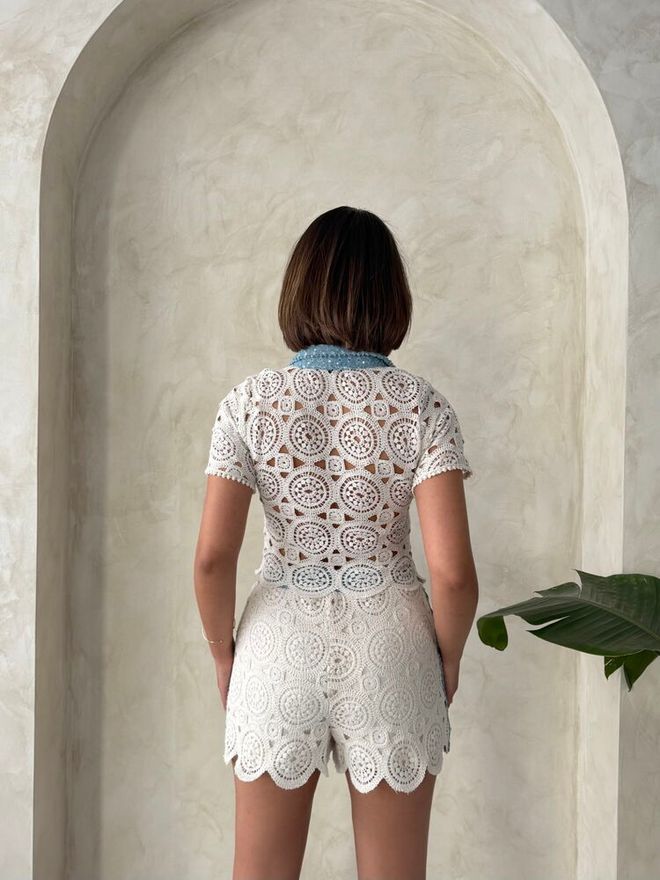 Topshow Denim Detailed Lace Shirt Raw Wholesale Clothing Elegant